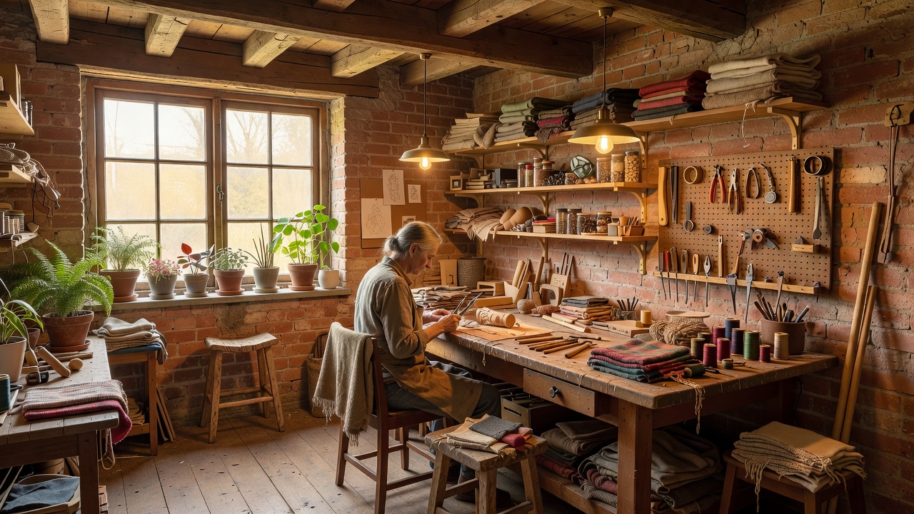 Design concept: craft workbench with materials and tools