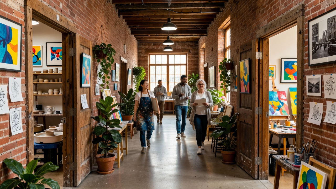 Design concept: shared hallway with open studio doors